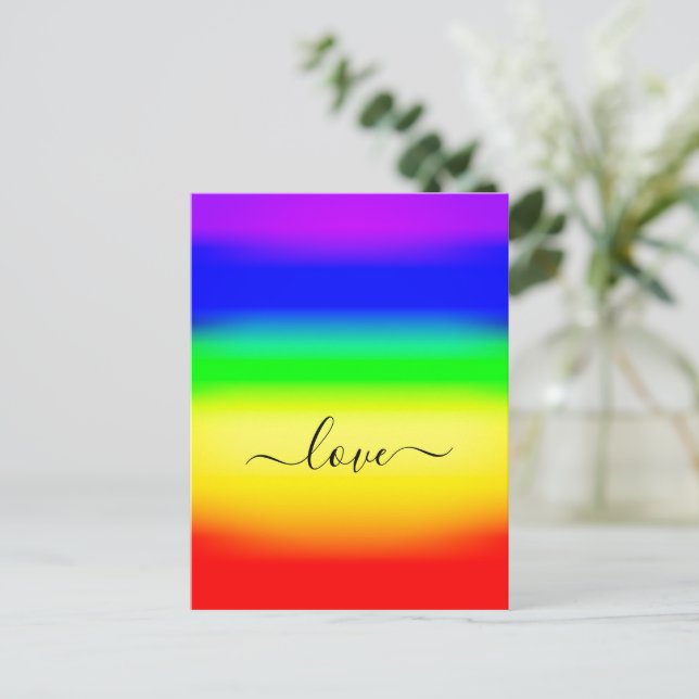 Liebe LGBT Rainbow Pride Ombre Script Swash Postkarte (Stehend Vorderseite)