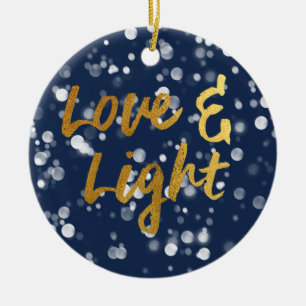 Liebe & Licht   Faux-Folie Schöner Bokeh Chanukka Keramik Ornament