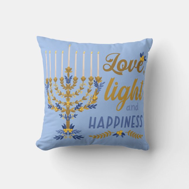 Liebe, Licht und Glück Hanukka Kissen (Vorderseite)