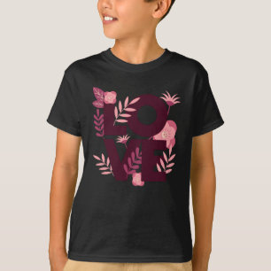 Liebe Liebe Blume Schwarz-weiße Liebe Word-Muster T-Shirt