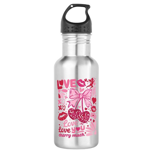 Liebe Liebe, die Sie viel Kirschen Edelstahlflasche (Vorderseite)