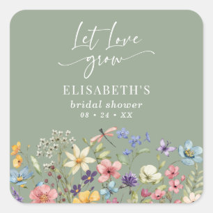 Liebe Liebe Grow Sage Green Wildblume Brautparty Quadratischer Aufkleber