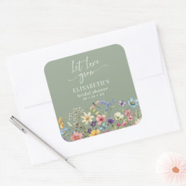 Liebe Liebe Grow Sage Green Wildblume Brautparty Quadratischer Aufkleber