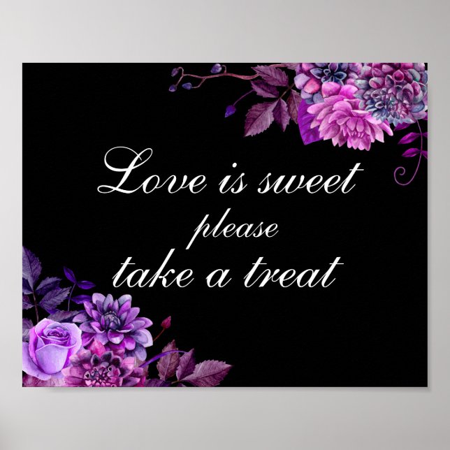 Liebe liebt Leckerei. Lila und schwarze Hochzeit Poster (Vorne)