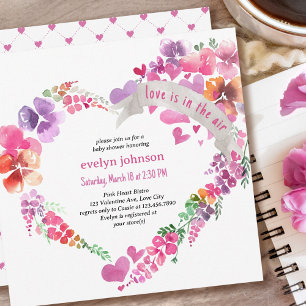 Liebe liegt in der Luft Florales Herz Baby Shower Einladung