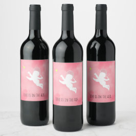 Liebe liegt in der Luft! Pink Cupid Tennis Player Weinetikett