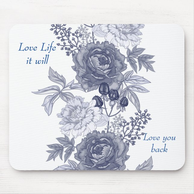 Liebe Life Blue Floral Mouse Pad Mousepad (Vorne)