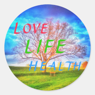 LIEBE LIFE GESUNDHEITSBAUM Großer Rundaufkleber Runder Aufkleber