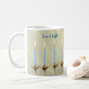 Liebe & Light Blue Candles Gold Menorah Kaffeetasse