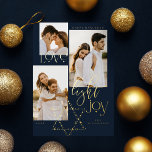 Liebe Light Joy Star David Hanukkah 3 Foto Collage Folien Feiertagskarte<br><div class="desc">Elegante Hanukkah drei Foto Collage Karte mit einem eleganten Typografie-Design "Liebe Joy Light" in Gold. Die glühenden goldenen Sterne schaffen den Stern von David. Kunstwerk von Moodthology Papery.</div>