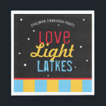 Liebe Light Latkes Black Hanukkah Funny Zitat Serviette<br><div class="desc">Liebe Light Latkes Black Hanukkah Funny Quote Papier Servietten wird Ihre Familie Hanukkah Party aufhellen! Dieses farbenfrohe, humorvolle Sprichwort zeichnet sich wirklich durch den schwarzen Sternennachts-Hintergrund aus. Sicher, Freunde und Familie lächeln zu machen. Enthält Platz für Ihren Namen oder Ihre Nachricht. Wenn Sie eine Variante dieses Designs sehen möchten, senden...</div>