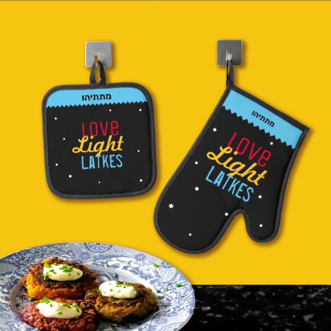 Liebe Light Latkes Hanukkah Funny Hebrew Name Ofenhandschuh & Topflappen-Set (Von Creator hochgeladen)