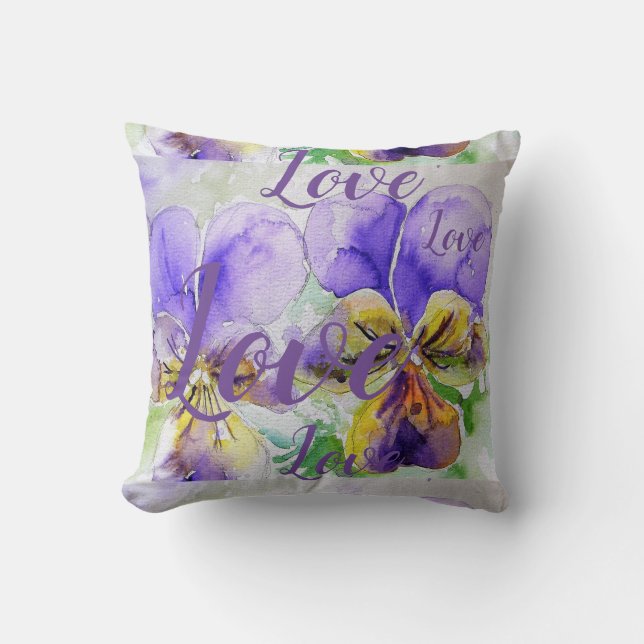 Liebe Lila Blumen Blume Wasserfarbe Viola Muster Kissen (Vorderseite)