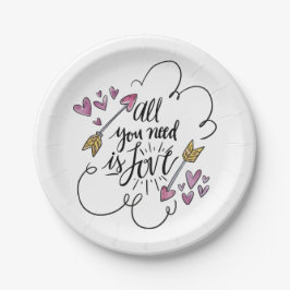 Liebe Lila Hearts Pfeile Hochzeit Brautparty Pappteller