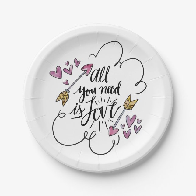 Liebe Lila Hearts Pfeile Hochzeit Brautparty Pappteller (Vorderseite)