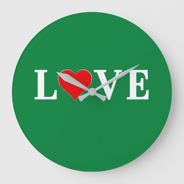 LIEBE Lime Green Modern Große Wanduhr (Vorderseite)