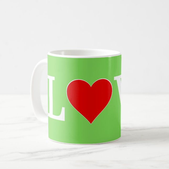 LIEBE Lime Green Modern Kaffeetasse (Vorderseite Links)