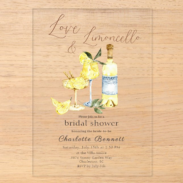Liebe Limoncello Cocktail Brautparty Acryleinladungen (Vorderseite)