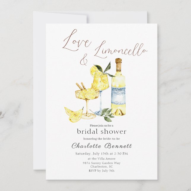 Liebe Limoncello Cocktail Brautparty Einladung (Vorderseite)