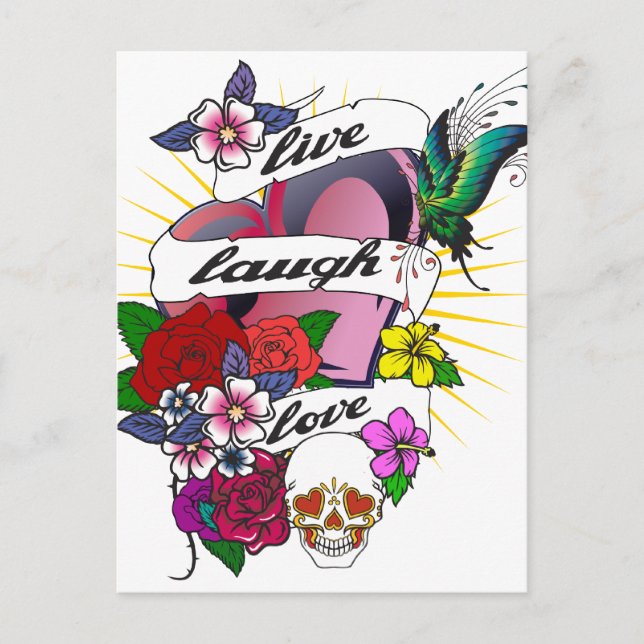 Liebe Live-Lachen Herzstück Tattoo Design Postkarte (Vorderseite)