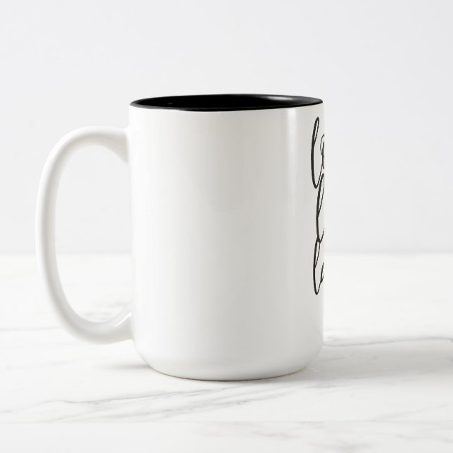 Liebe, Live, Lachen Zweifarbige Tasse (Links)