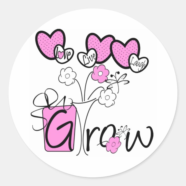 Liebe Live Laugh Grow Runder Aufkleber (Vorderseite)