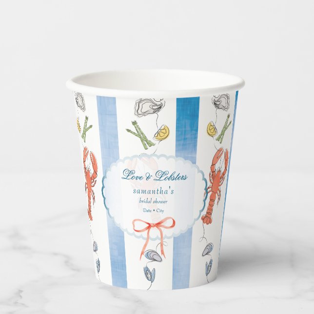 Liebe & Lobster Coquette Bow Wedding Brautparty Pappbecher (Vorderseite)