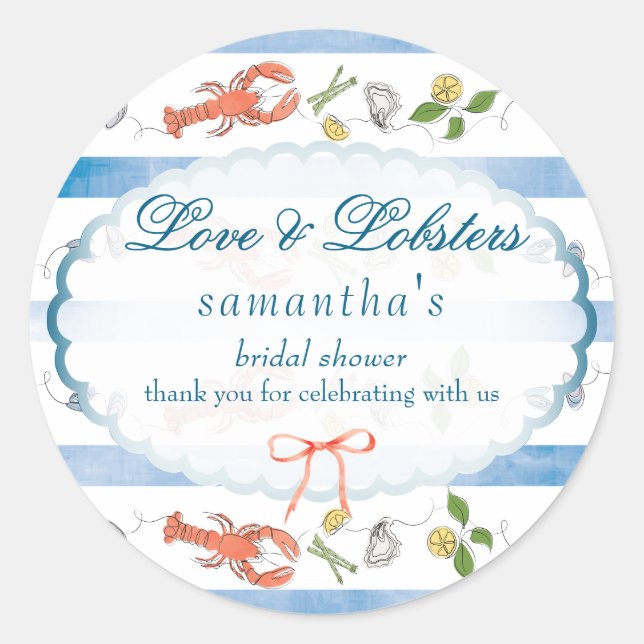 Liebe & Lobster Coquette Bow Wedding Brautparty Runder Aufkleber (Vorderseite)
