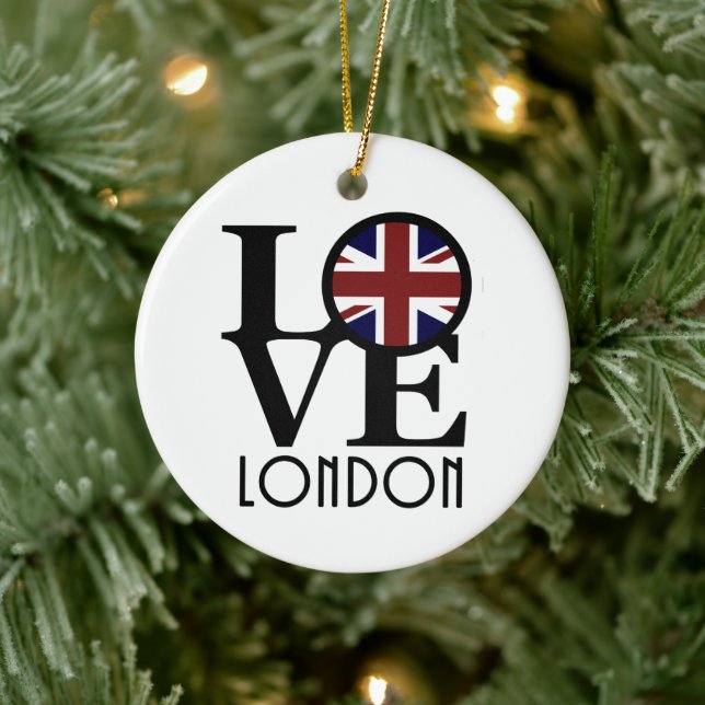 LIEBE London (britische Flagge) Keramik Ornament (Baum)
