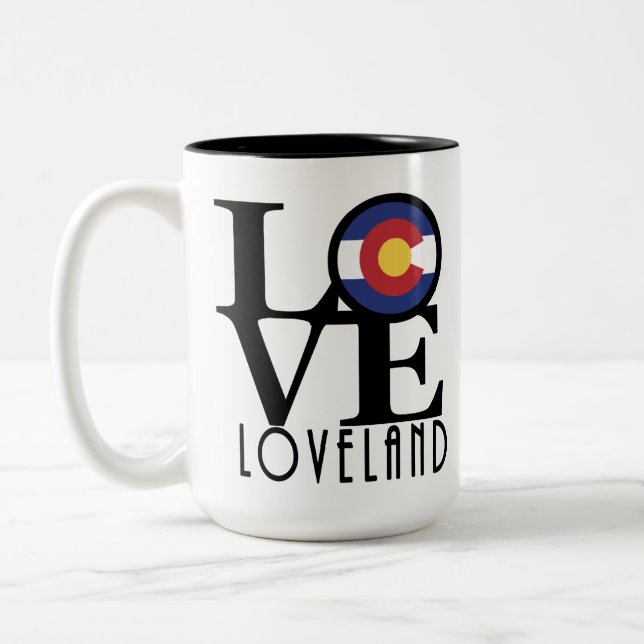 LIEBE Loveland Colorado 15o Zweifarbige Tasse (Links)
