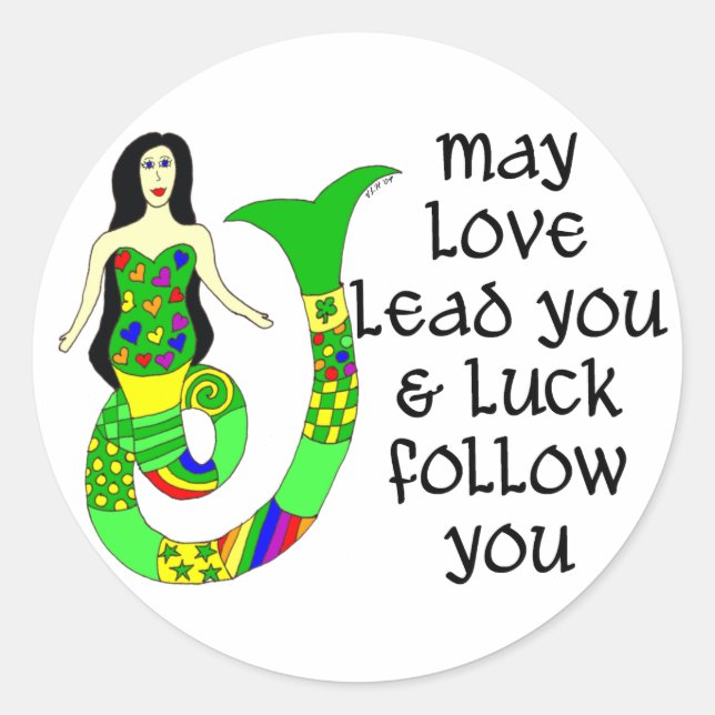 Liebe & Luck Irish Mermaid Runder Aufkleber (Vorderseite)