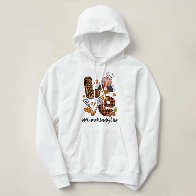 Liebe Lunch Lady Leopard Pumpkin Türkei Fall Danke Hoodie (Design vorne)