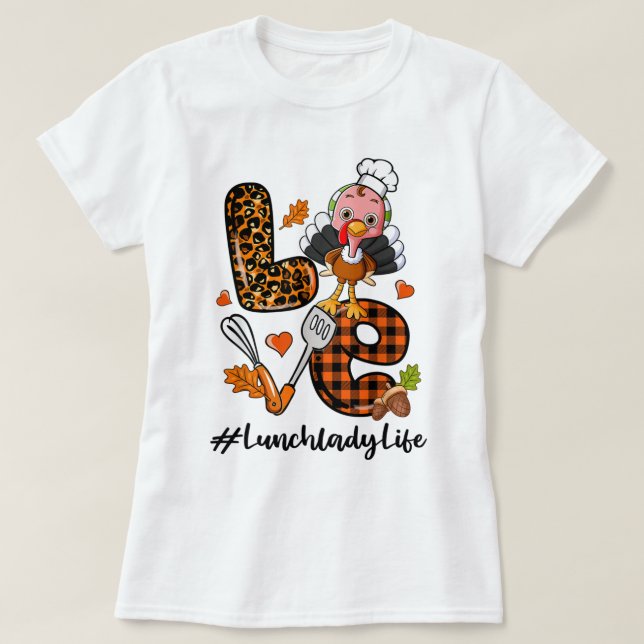 Liebe Lunch Lady Leopard Pumpkin Türkei Fall Danke T-Shirt (Design vorne)