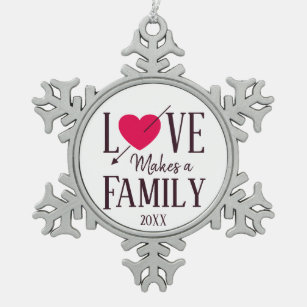 Liebe macht eine Familie, Adoptions-Geschenke Schneeflocken Zinn-Ornament