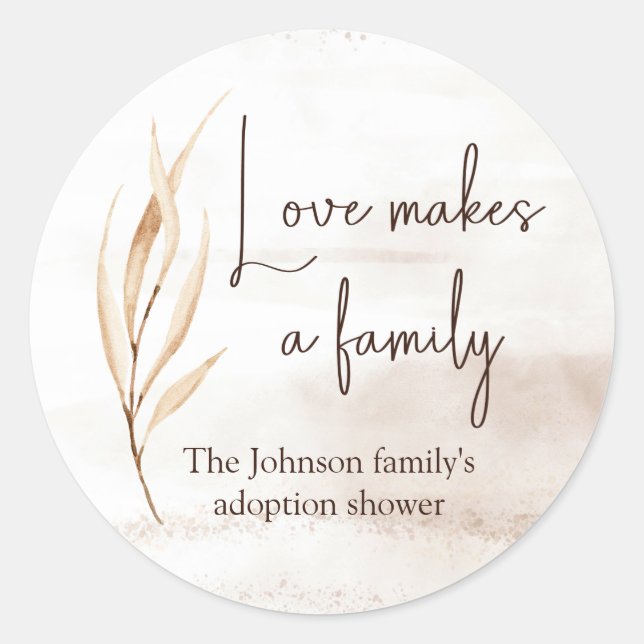 "Liebe macht Familie" Adoption Dusche Runder Aufkleber (Vorderseite)