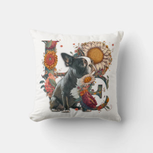 LIEBE Made of Boston Terrier Sonnenblumen Wildblum Kissen