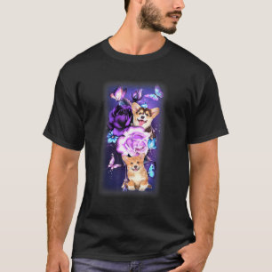 Liebe Magischer Corgi Lila Rosen Blume Schmetterli T-Shirt