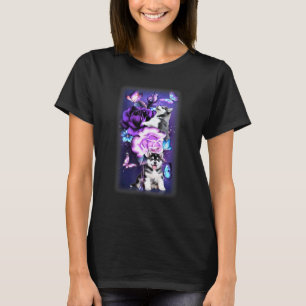 Liebe Magischer Siberian Husky Lila Rosen Blume Bu T-Shirt