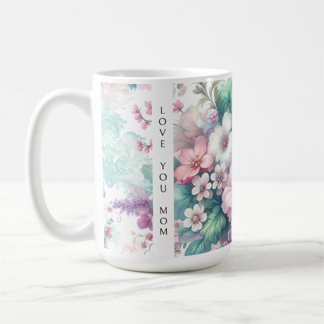 Liebe Mama | Aquarellfarbene Blume Kaffeetasse (Links)