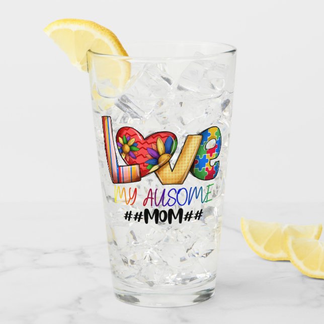 Liebe Mama Autismus Bewusstsein für stolze Mamas Glas (Vorderseite Ice)