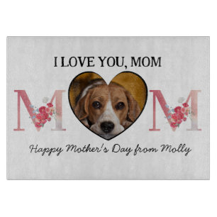 Liebe Mama Blumenherz individuelles Hundfoto Schneidebrett