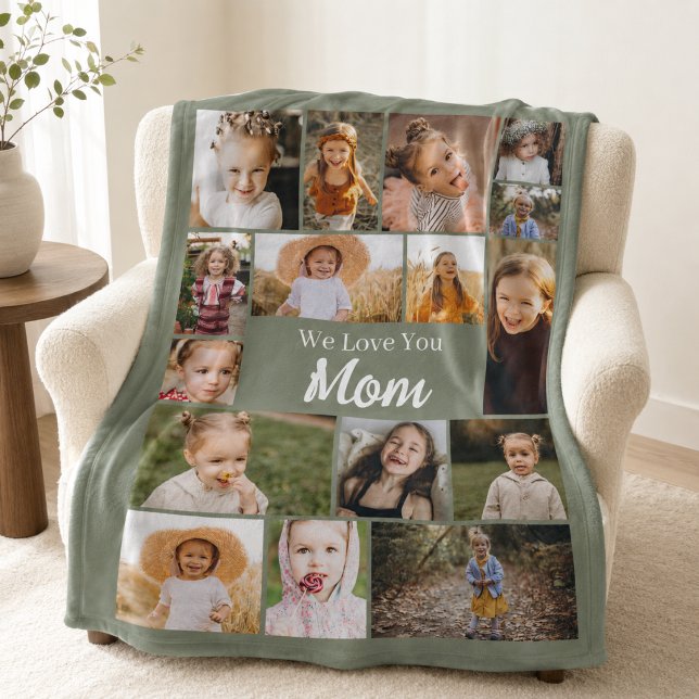 Liebe Mama Foto Sage Green Collage Fleecedecke (Von Creator hochgeladen)