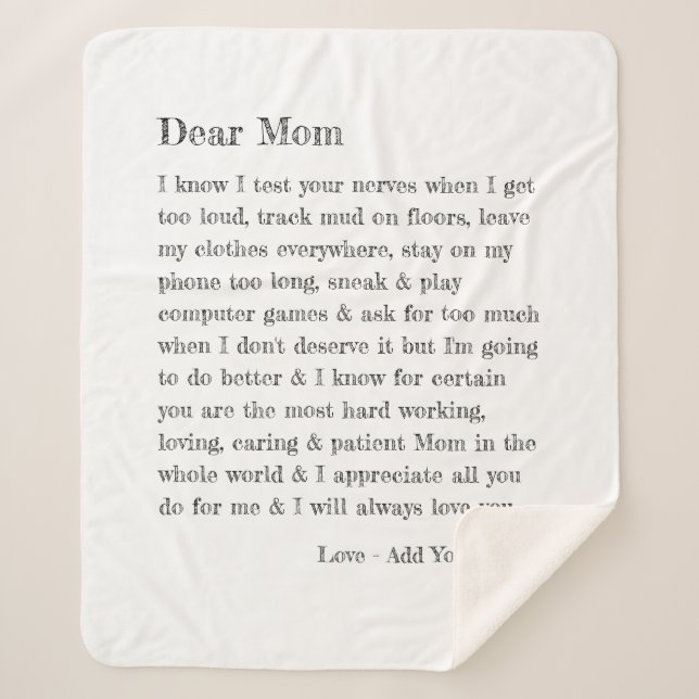 Liebe Mama Letter Typografy Personalisiert Sherpadecke (Vorderseite)