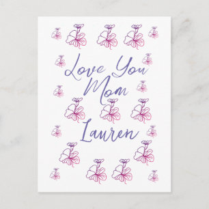 liebe mama lila mauve Blumen mauve Name einfach Feiertagspostkarte