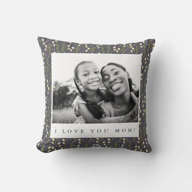 Liebe Mama Navy Floral Script Foto Kopfkissen Kissen (Vorderseite)