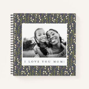 Liebe Mama Navy Floral Script Foto Schreiben Notizbuch