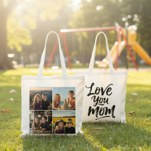 Liebe Mama Pinsel Schrift 4 Foto Collage Benutzerd Tragetasche