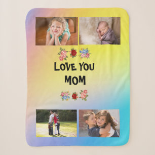 Liebe Mama, Rosen Rosa gelb blau und 4 Fotos Sherpadecke