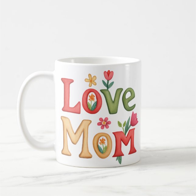 Liebe Mama Text mit Blume Kaffeetasse (Links)