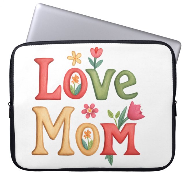 Liebe Mama Text mit Blume Laptopschutzhülle (Vorderseite)